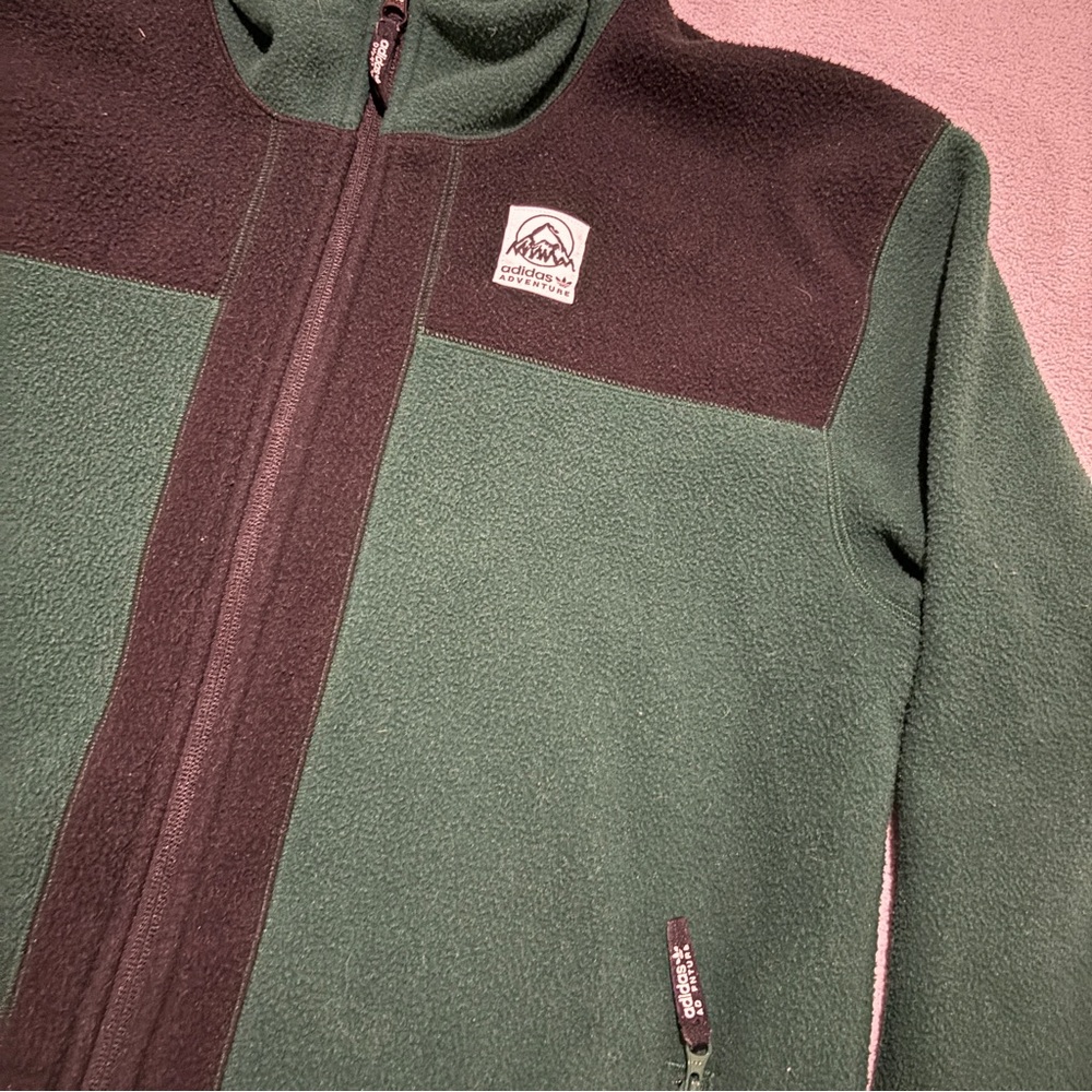adidas Polar Fleece Jacket Size Small Green Black Hooded Full Zip Outdoor IC2340 - Picture 3 of 7